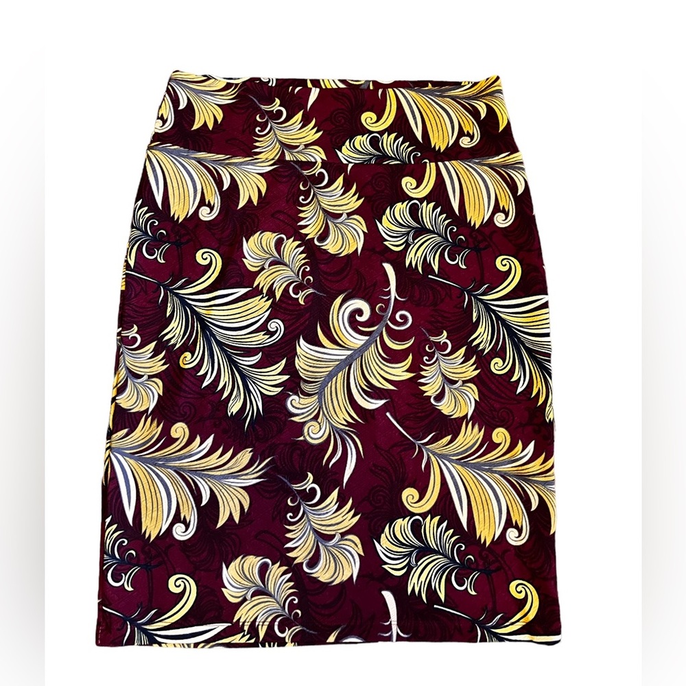 Burgundy Red Feather Print LuLaRoe Cassie Skirt XL